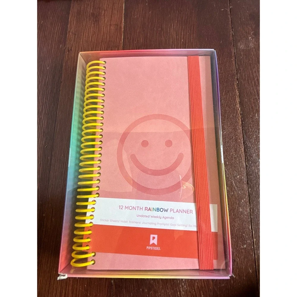 Pipsticks 12 Month‎ Rainbow Planner Undated Weekly Agenda Pink Smiley Face New